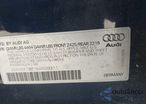 2006 Audi A3 2.0T z USA, uszkodzony, nr VIN WAUNF78P76A020311